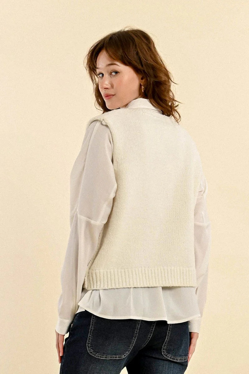 Molly Bracken Short Sleeveless Sweater in off white-back