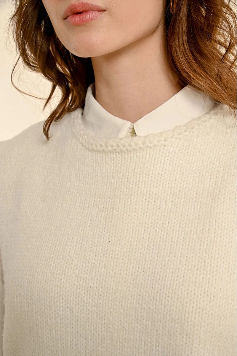 Molly Bracken Short Sleeveless Sweater in off white-front detail