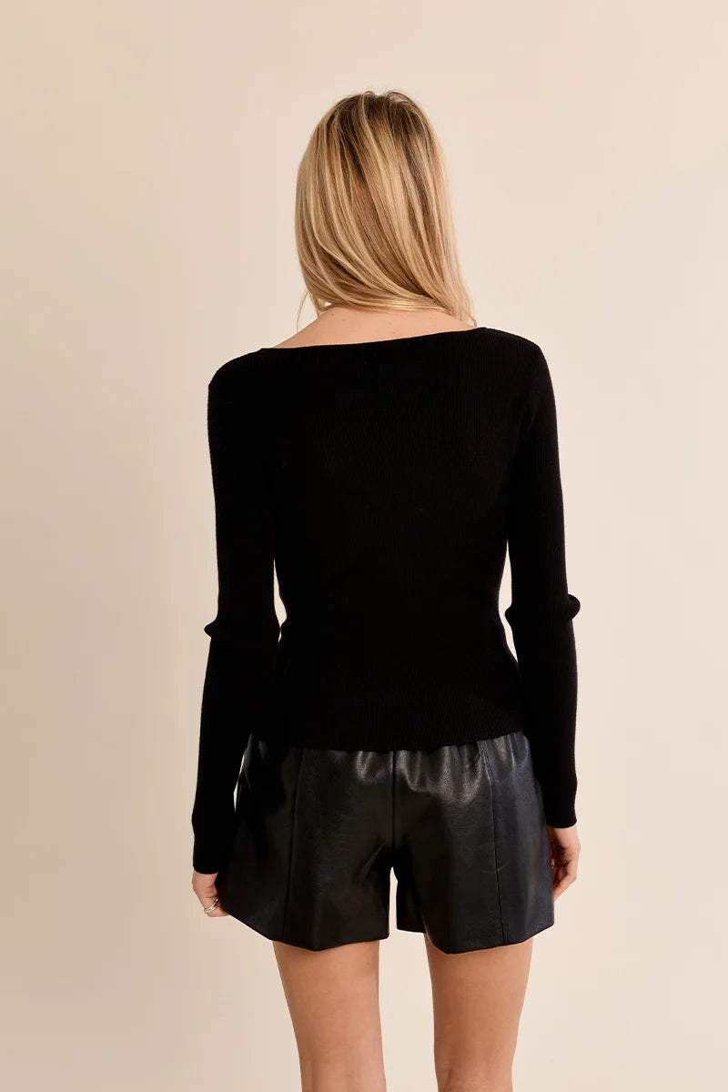 Molly Bracken Heart Ribbed Sweater black 
