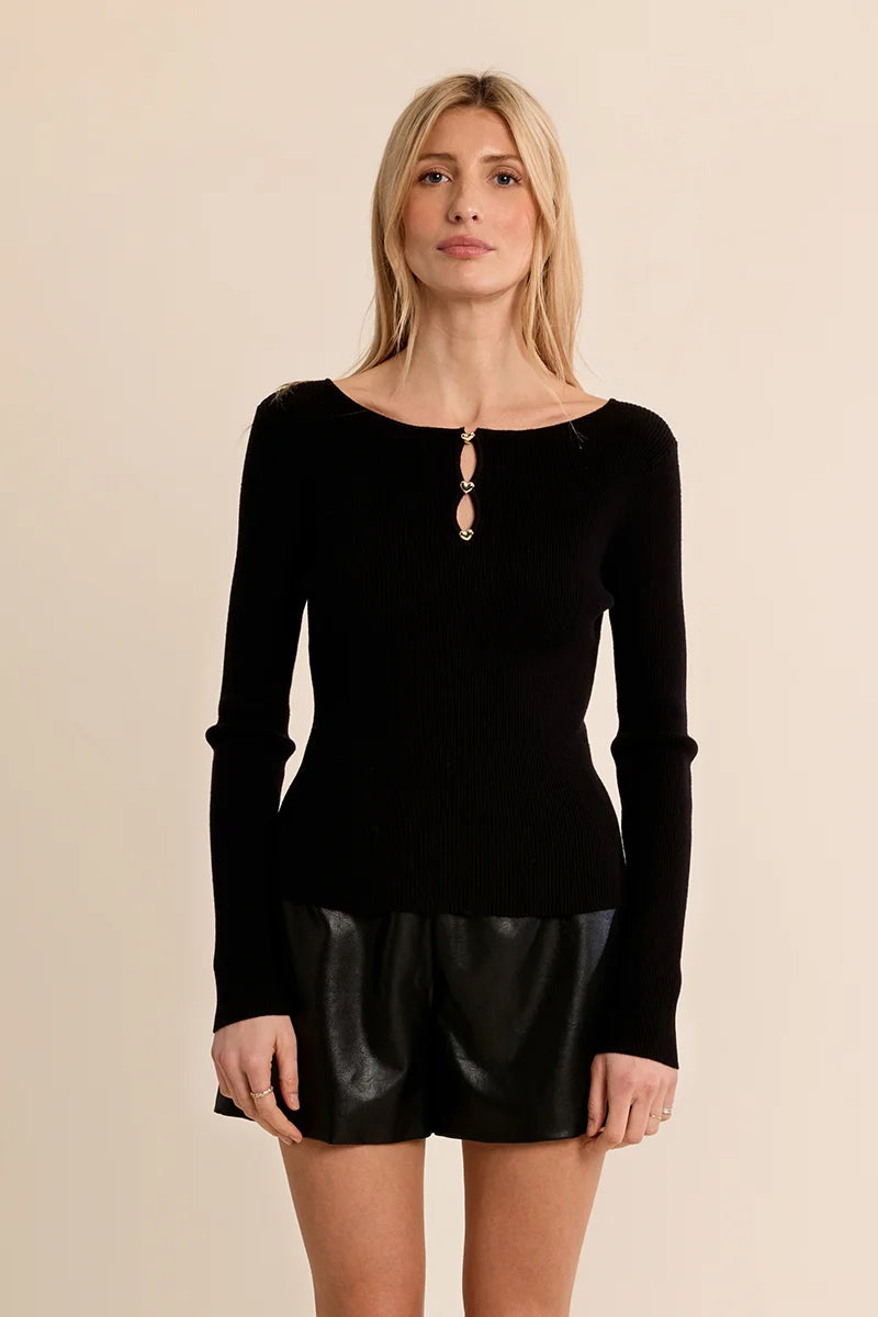 Molly Bracken Heart Ribbed Sweater black 
