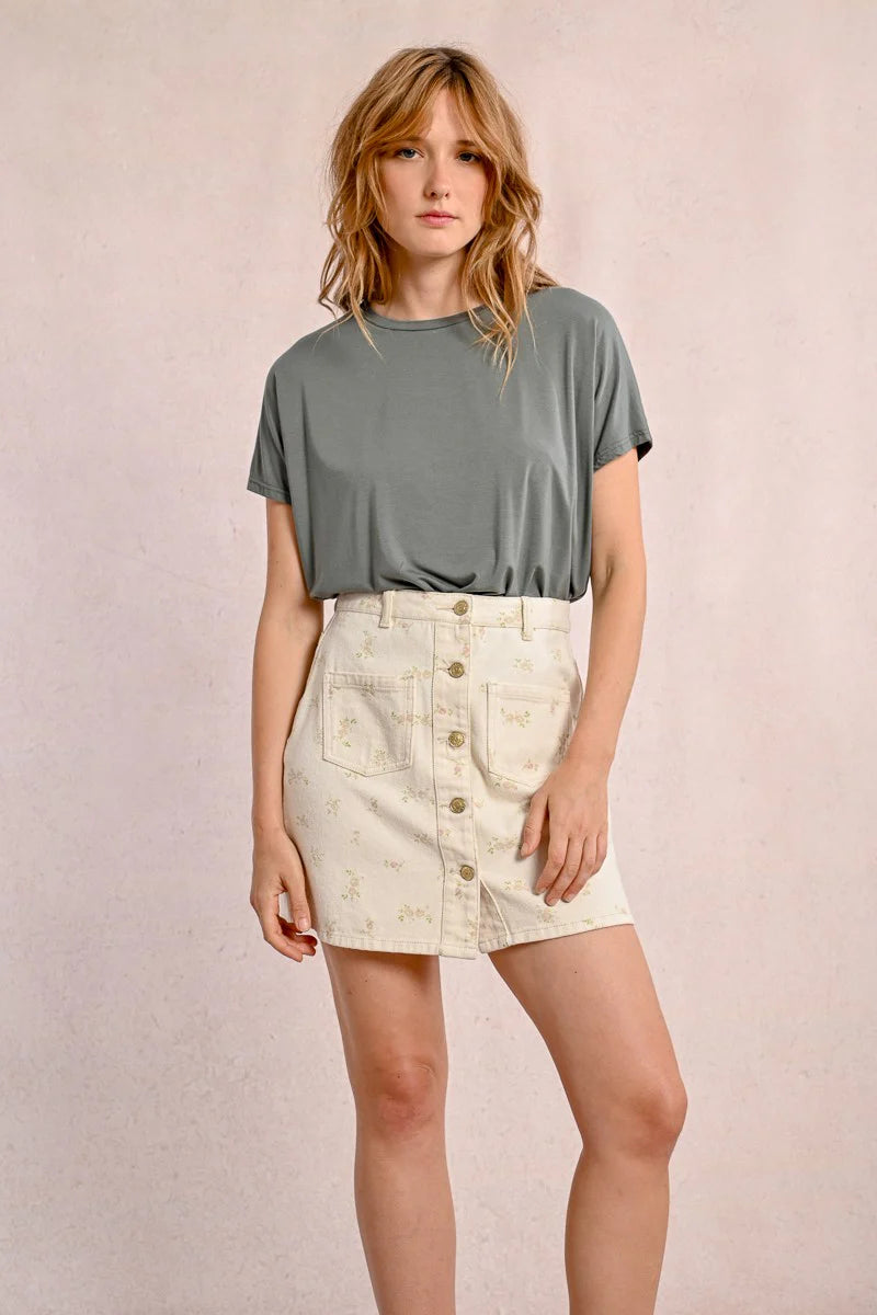 Molly Bracken Floral Button Up Mini Skirt in cream 