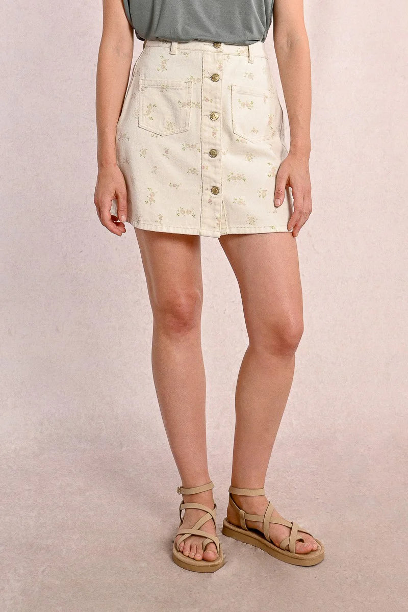 Molly Bracken Floral Button Up Mini Skirt in cream 