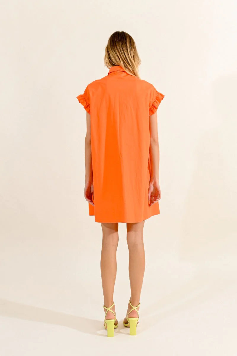 molly bracken gathered shirt dress in orange-back view