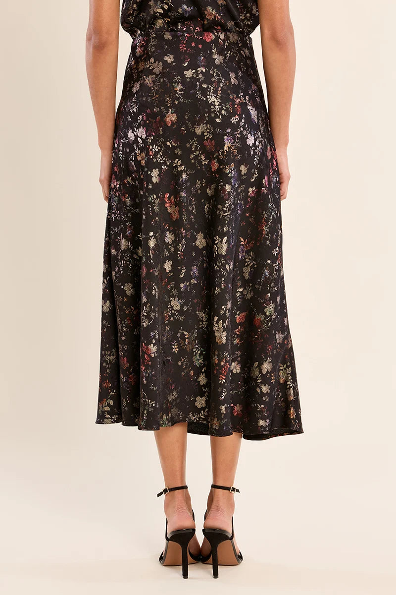 Molly Bracken Floral Satin Flared Skirt black 
