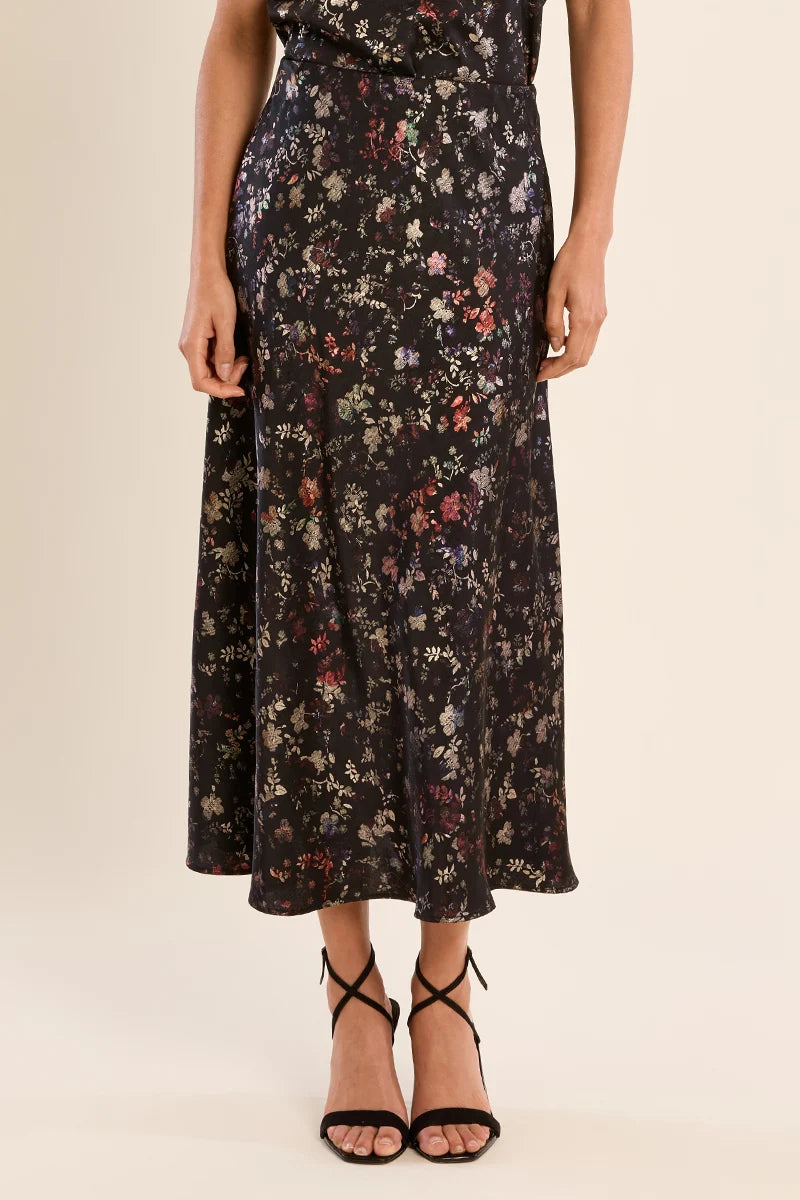 Molly Bracken Floral Satin Flared Skirt black 