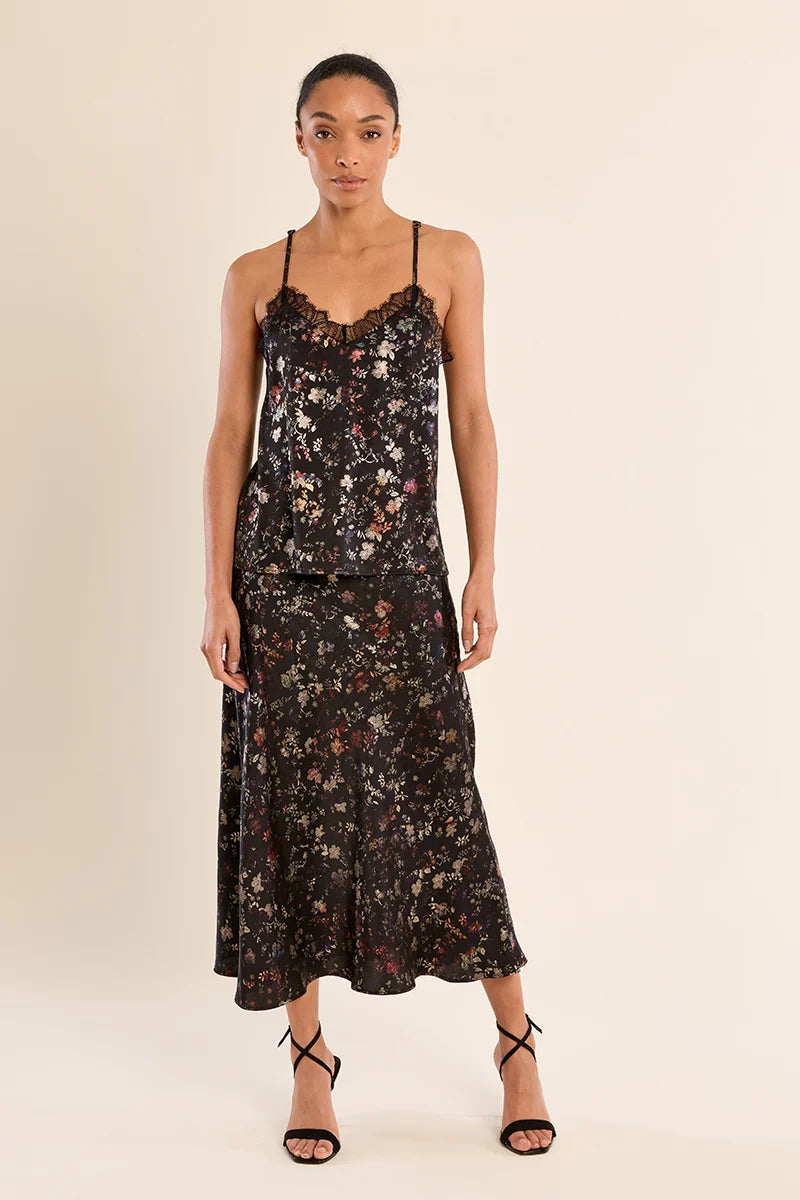 Molly Bracken Floral Satin Flared Skirt black 