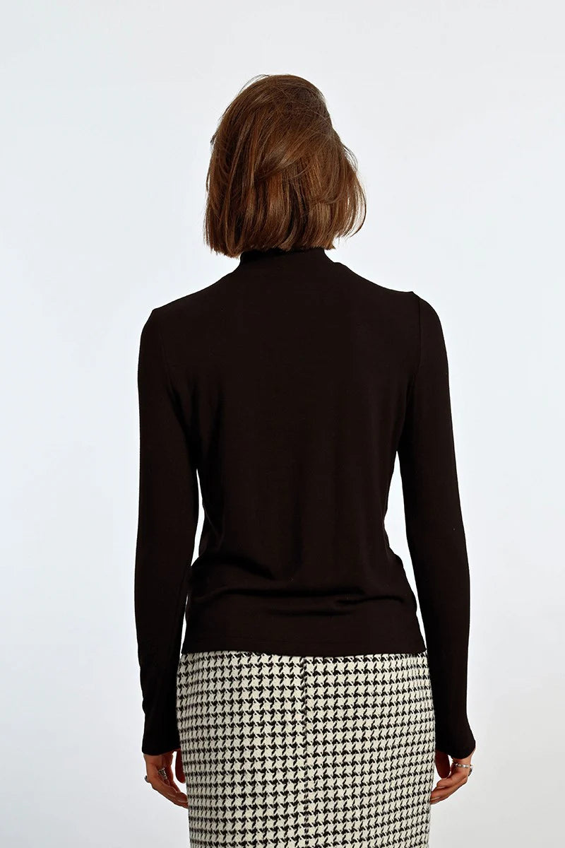 molly bracken long sleeve high neck sweater in black-back