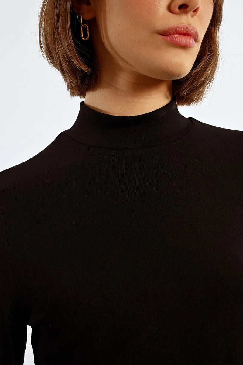 molly bracken long sleeve high neck sweater in black-front