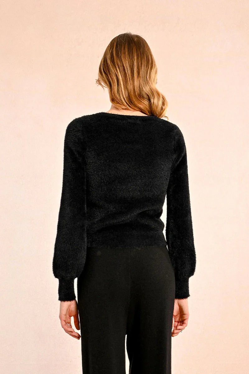 molly bracken front cutout lounge sweater in black-back