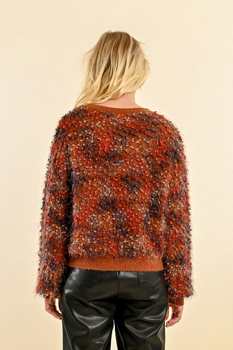 Molly Bracken Mixed & Textured Knit Sweater in rust-back