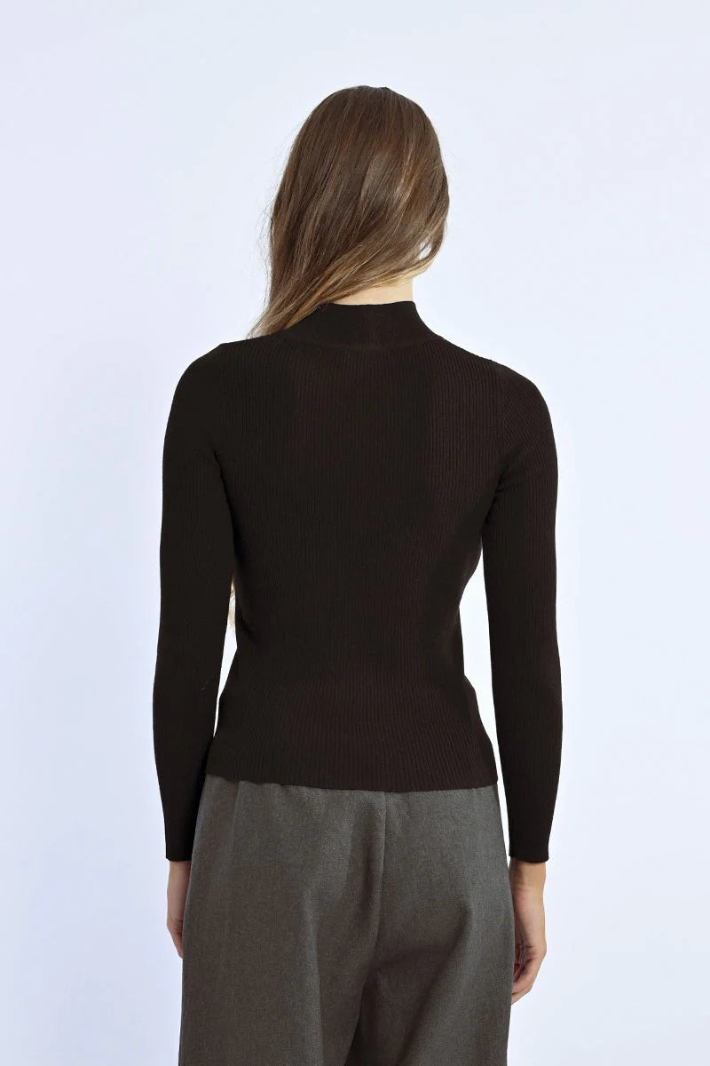 molly bracken open front high neck sweater in black-back