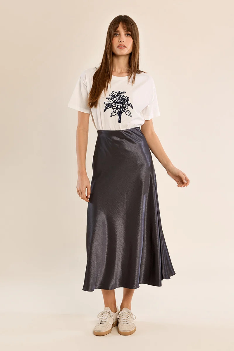 Molly Bracken Satin High-Waisted Skirt gunmetal 