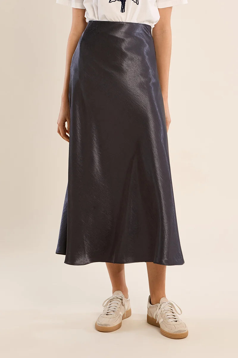 Molly Bracken Satin High-Waisted Skirt gunmetal 