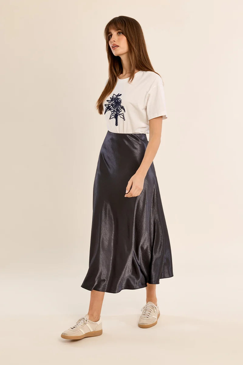 Molly Bracken Satin High-Waisted Skirt gunmetal 