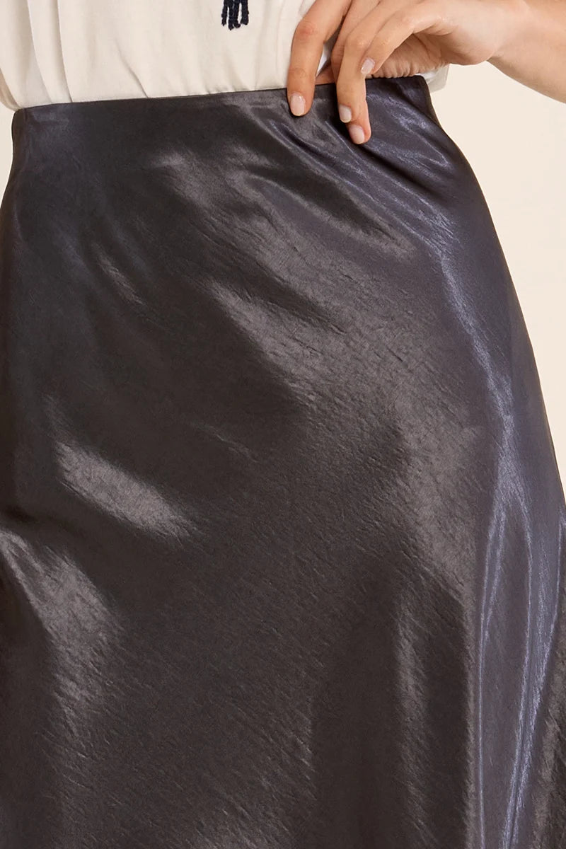 Molly Bracken Satin High-Waisted Skirt gunmetal 