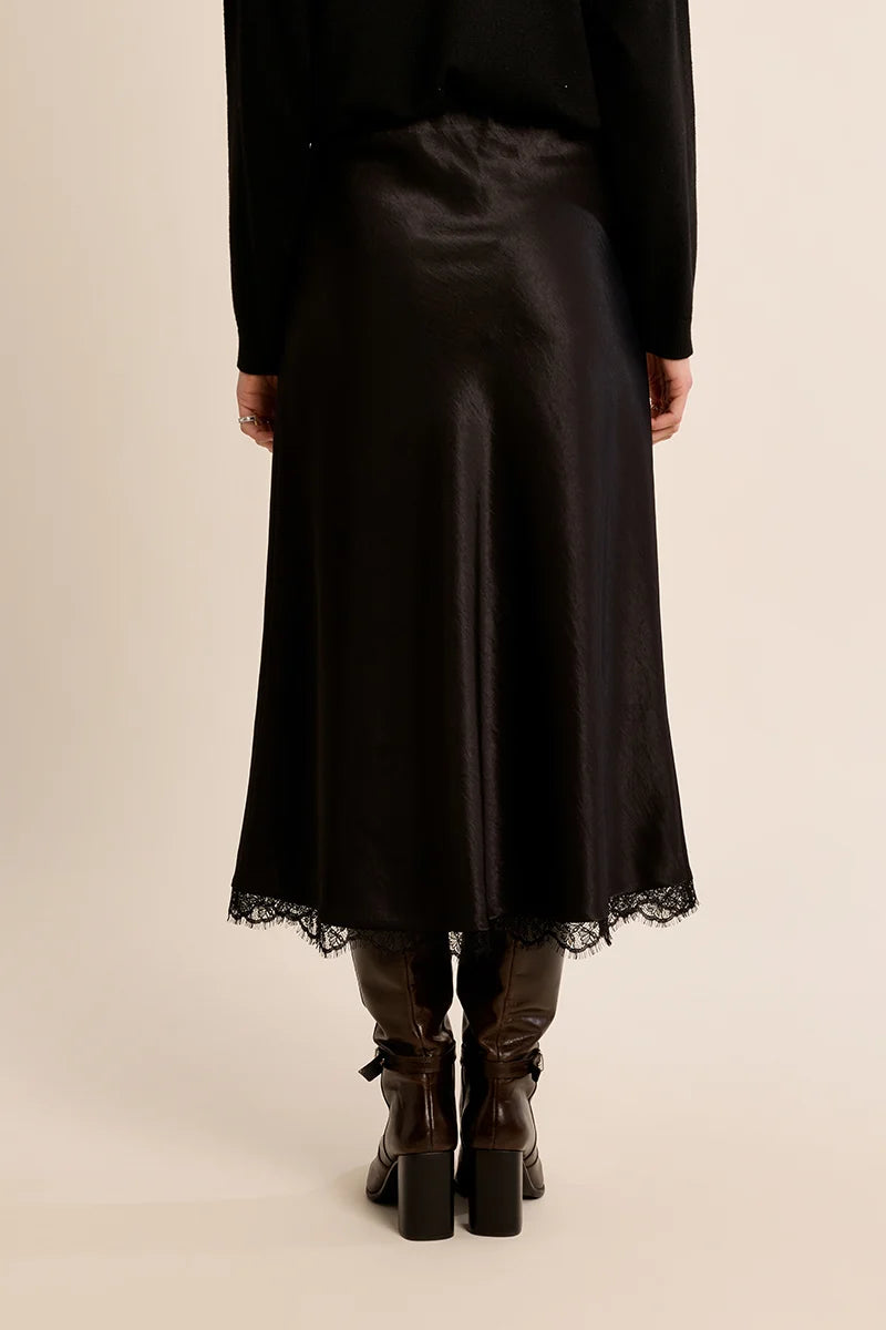 Molly Bracken Satin Lace Hem Skirt black 