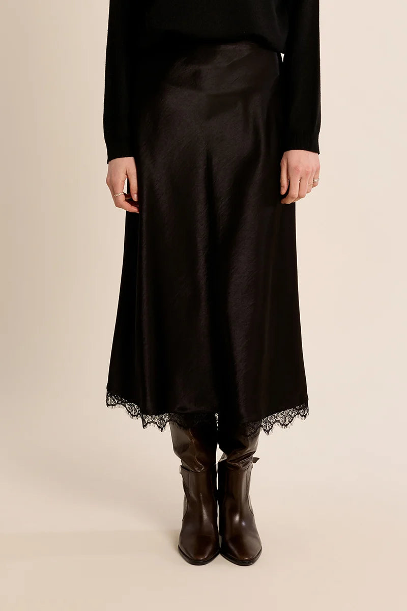 Molly Bracken Satin Lace Hem Skirt black 