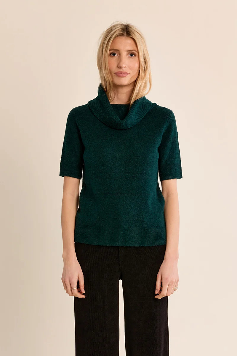 Molly Bracken Cowl Neck Sweater cream forest green 