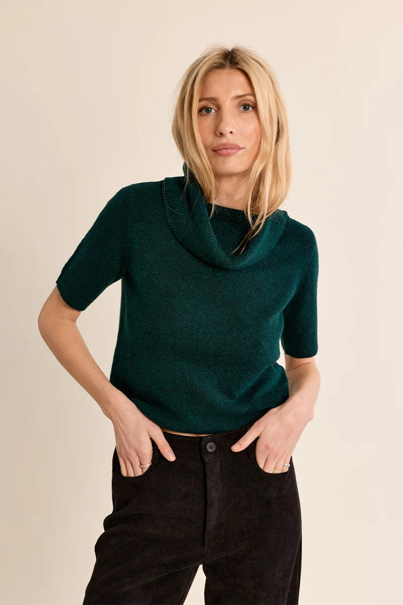 Molly Bracken Cowl Neck Sweater cream forest green 