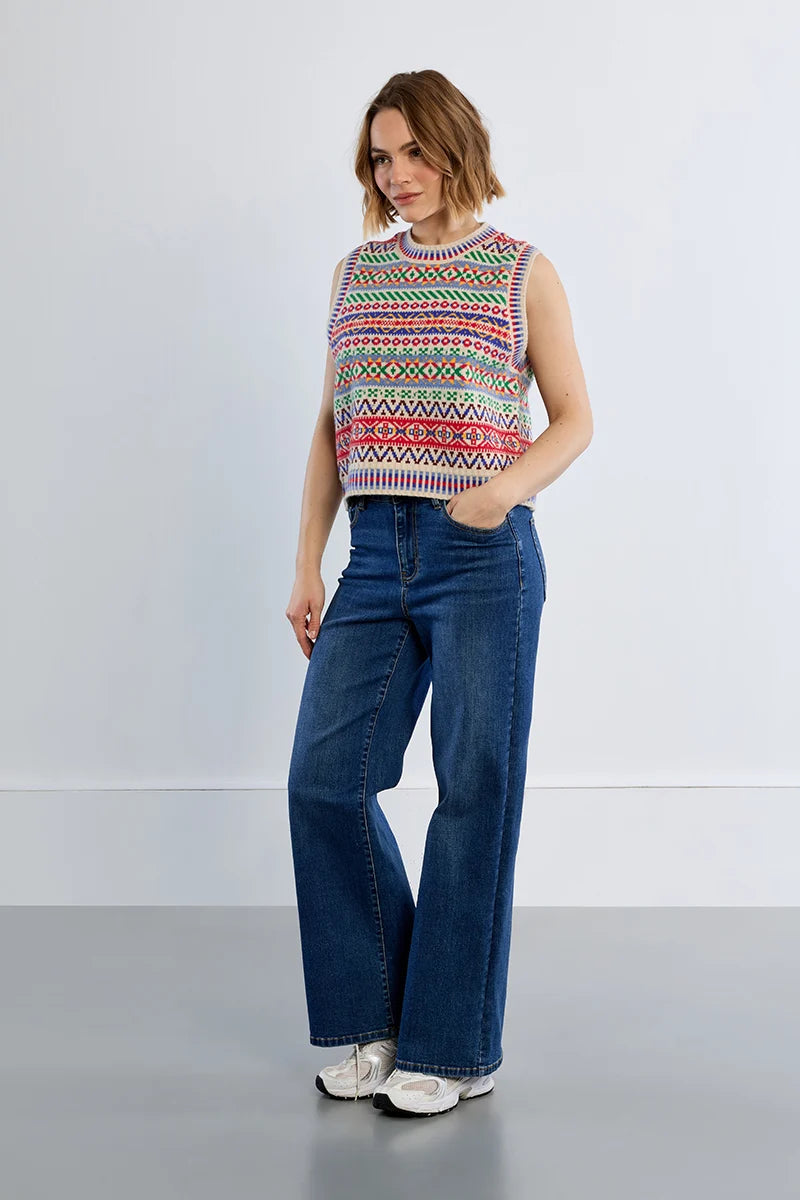 Molly Bracken Tybetan Pattern Sleeveless Sweater multi color 
