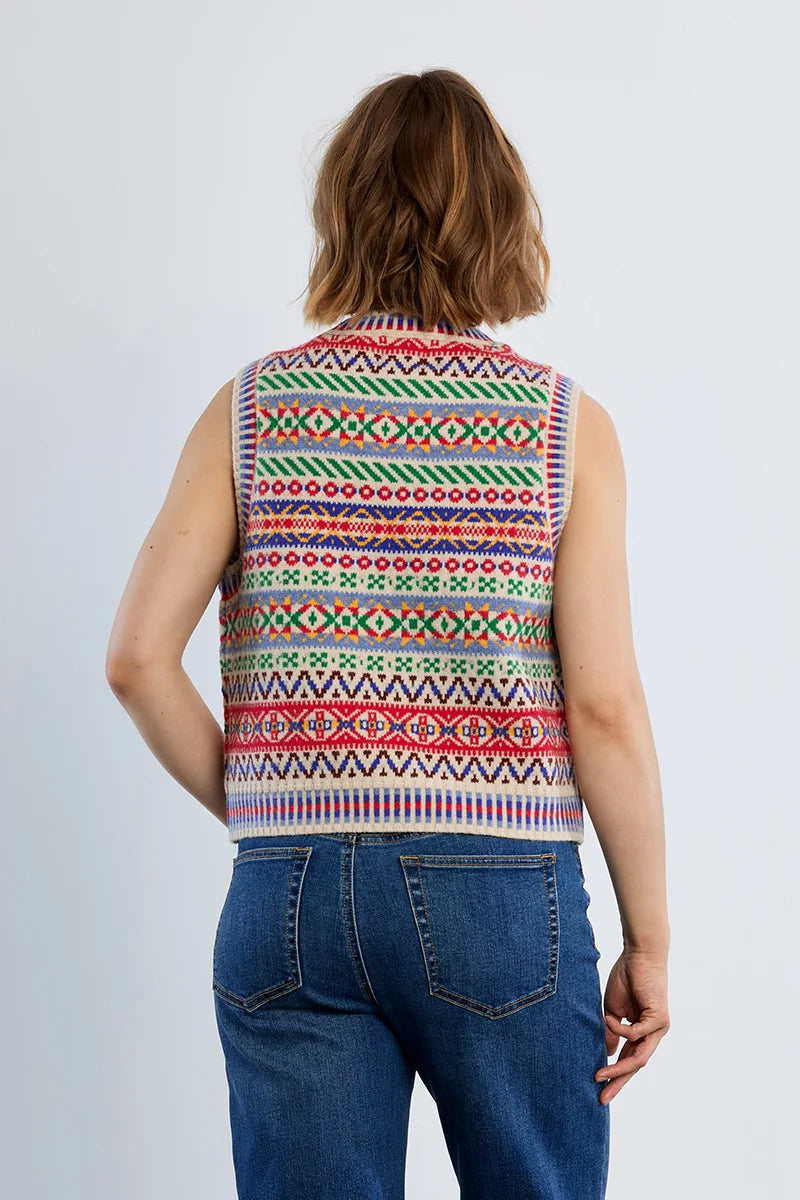 Molly Bracken Tybetan Pattern Sleeveless Sweater multi color 