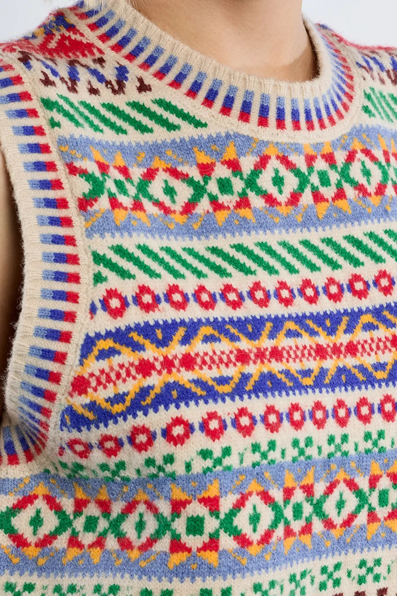 Molly Bracken Tybetan Pattern Sleeveless Sweater multi color 