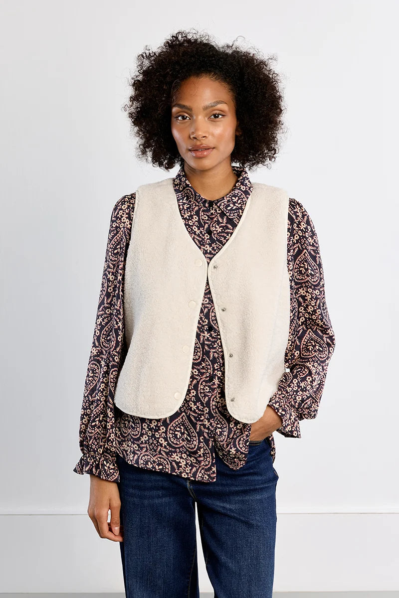 Molly Bracken Faux Sheepskin Vest off white 