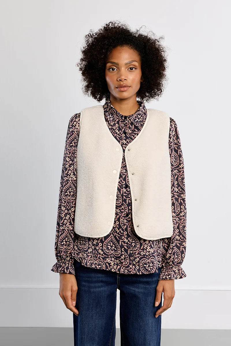 Molly Bracken Faux Sheepskin Vest off white 