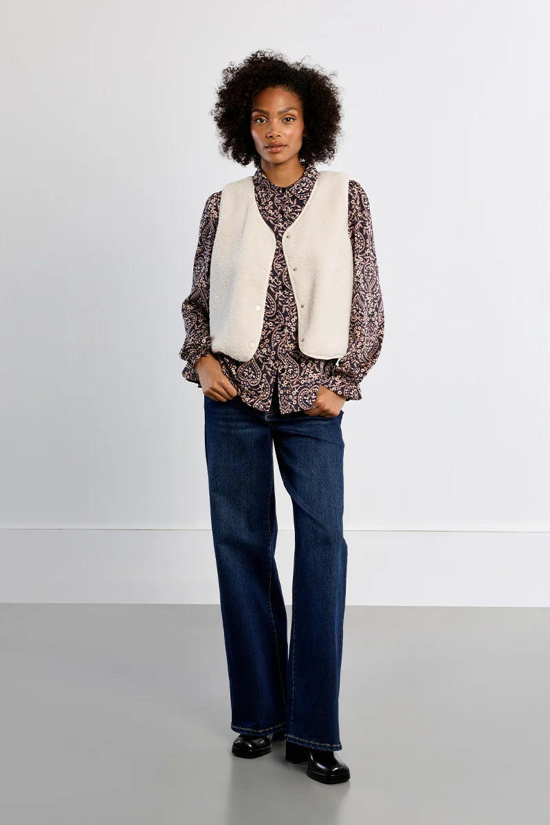Molly Bracken Faux Sheepskin Vest off white 