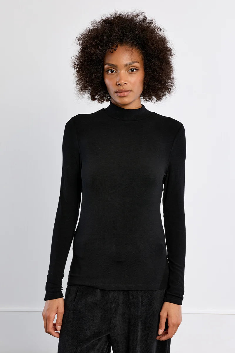 Molly Bracken Mock Neck Long Sleeve Layering Top black 