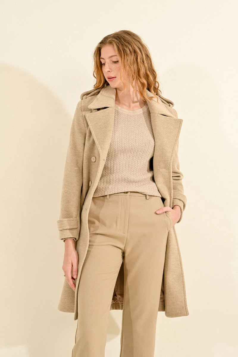 Molly Bracken High Waist Straight Pants in beige-front