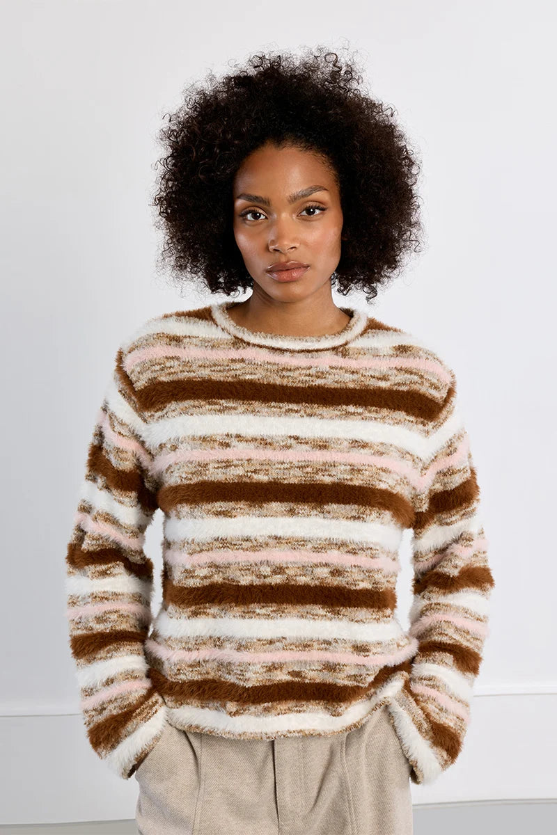 Molly Bracken Striped Fluffy Sweater multi color 