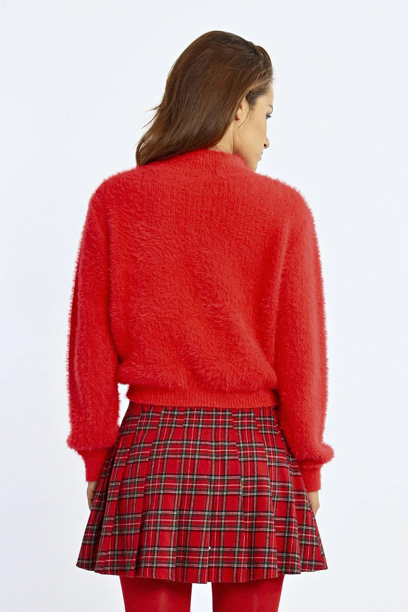 Molly Bracken Textured Crew Neck Sweater in red-back