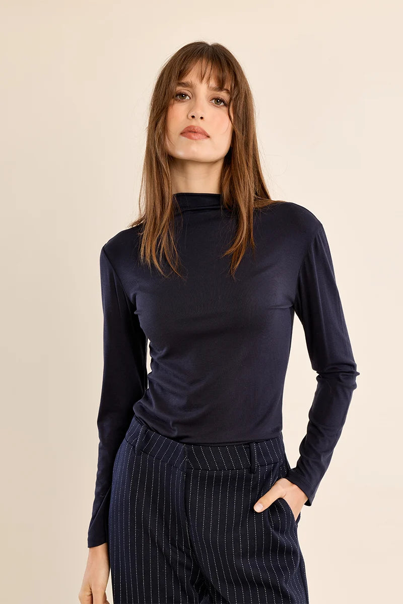 Molly Bracken Essential Long Sleeve Layering Top navy blue 