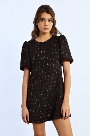 Molly Bracken Tweed Puff Sleeve Mini Dress