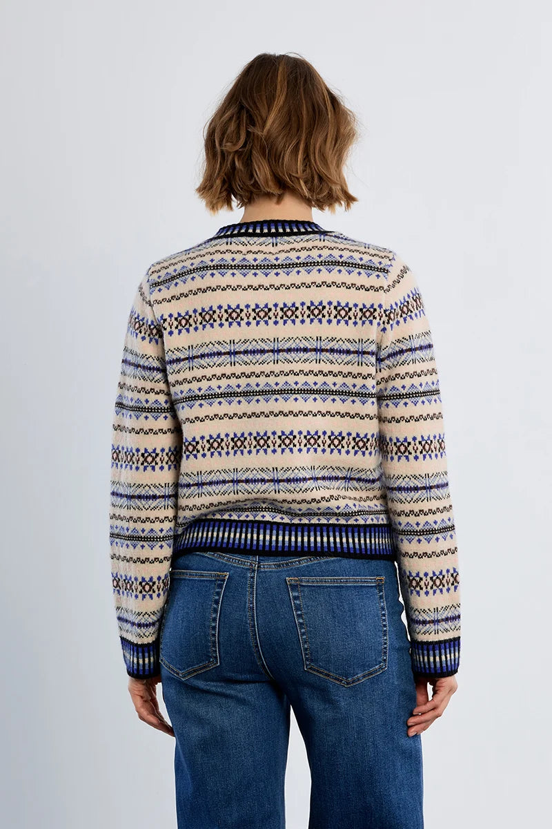 Molly Bracken Tybetan Pattern Cardigan off white blue 