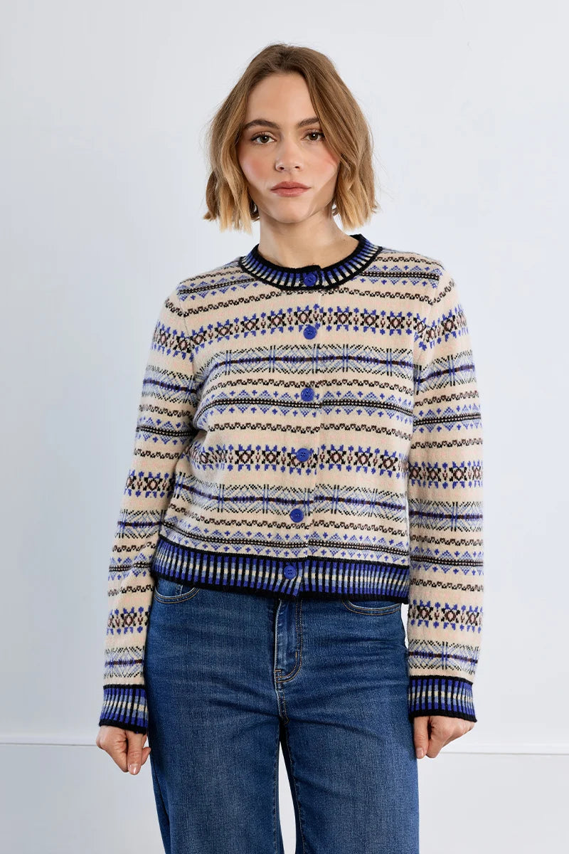 Molly Bracken Tybetan Pattern Cardigan off white blue 