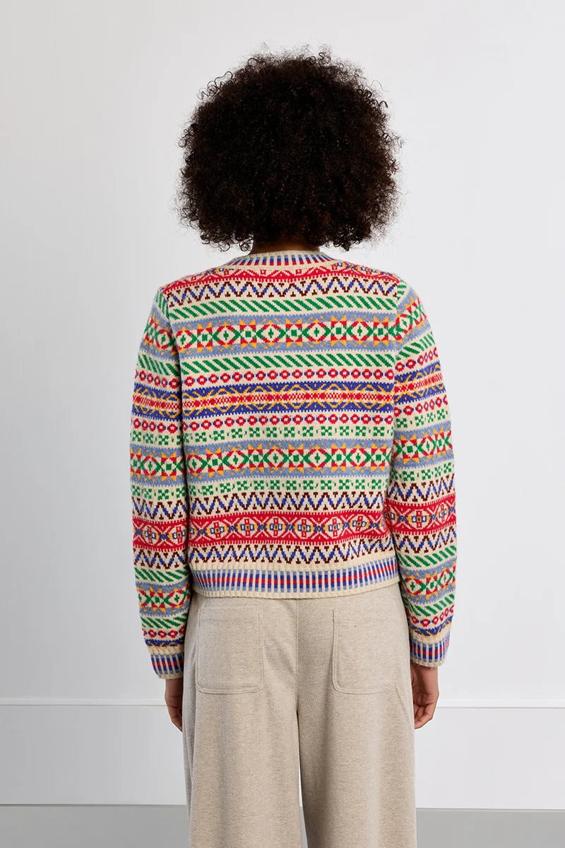 Molly Bracken Tybetan Pattern Cardigan off white multi color