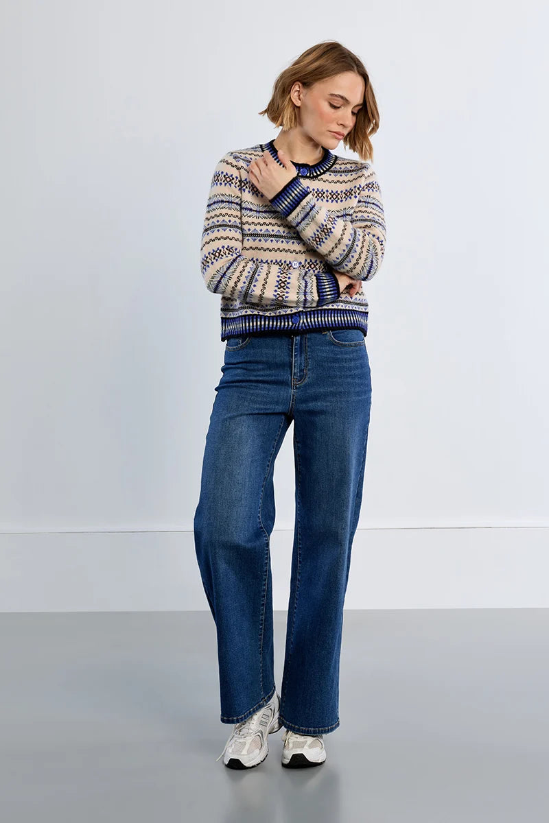 Molly Bracken Tybetan Pattern Cardigan off white blue 