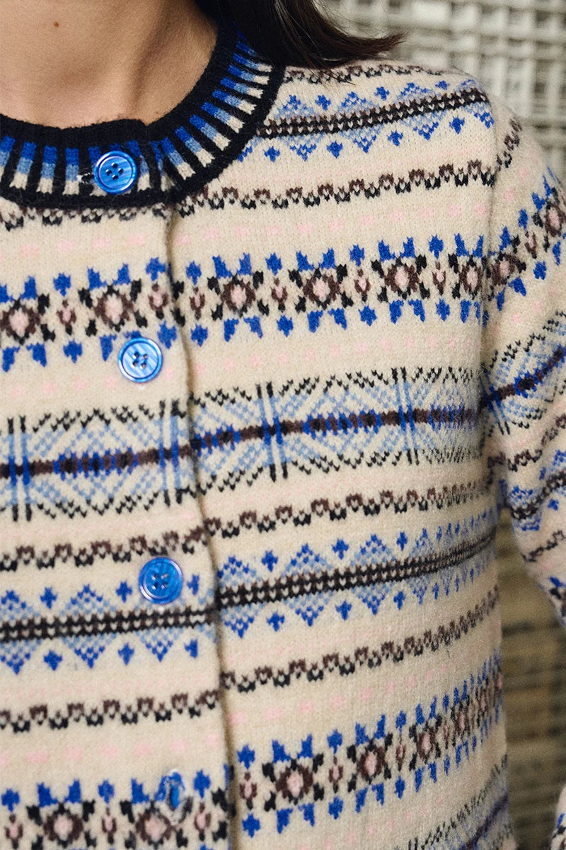Molly Bracken Tybetan Pattern Cardigan off white blue 