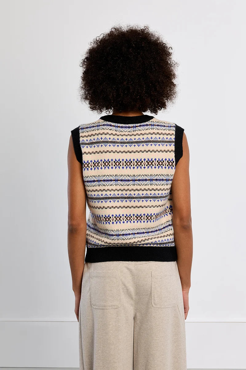 Molly Bracken V-Neck Tybetan Sweater off white blue 