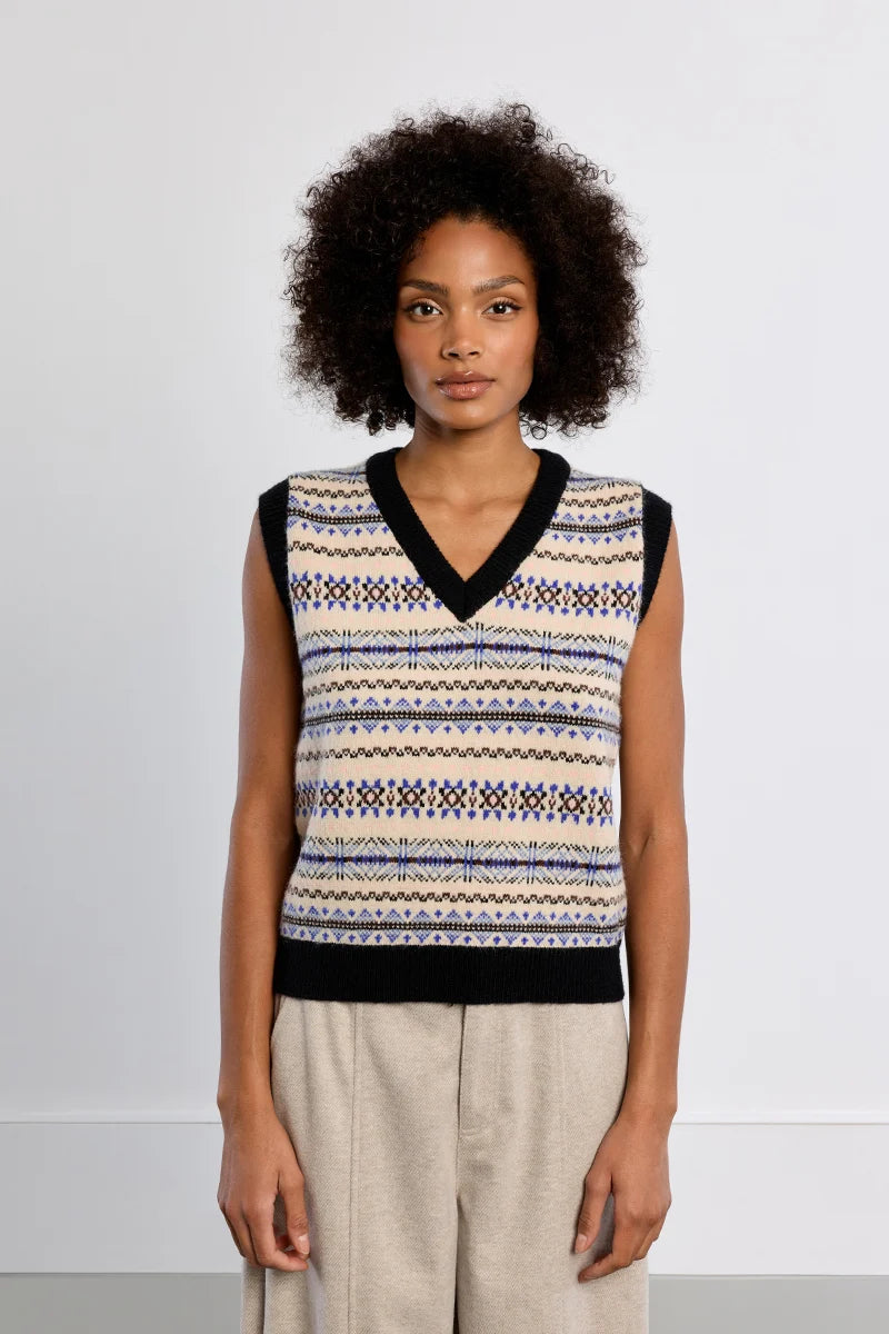Molly Bracken V-Neck Tybetan Sweater off white blue 