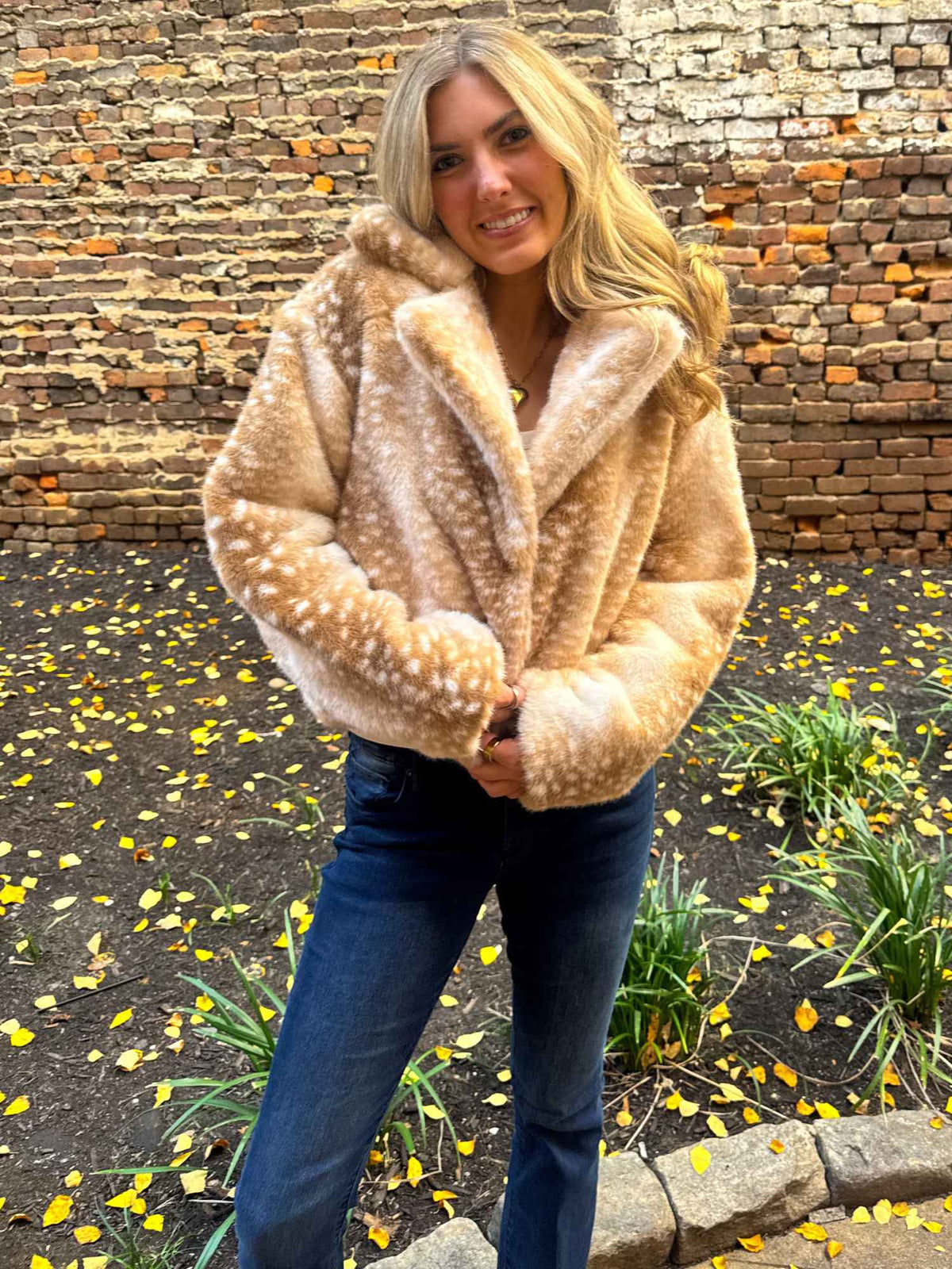 Molly Bracken Fawn Faux Fur Jacket Beige