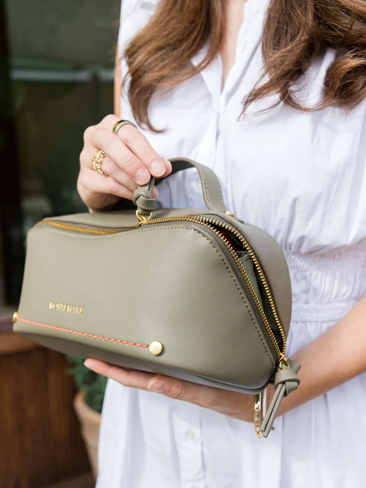 Montemare Roma Foldout Toiletry Case in Olive Vegan Leather