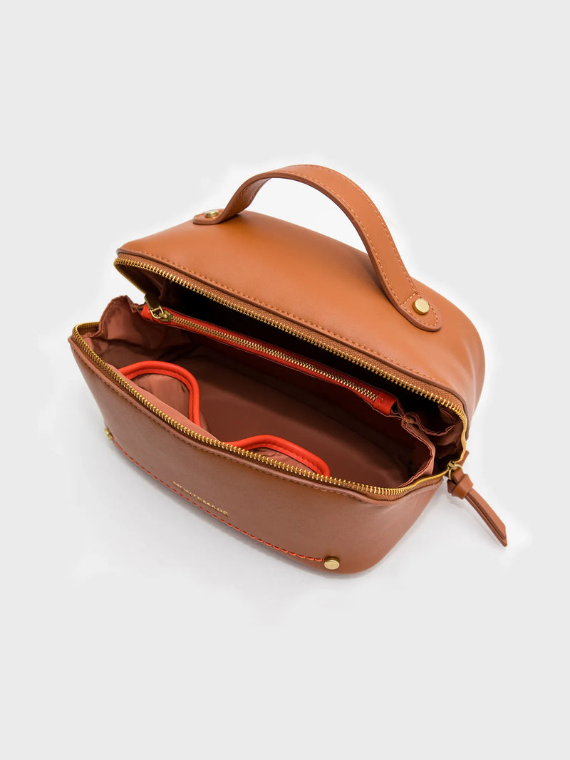 Montemare Roma Foldout Toiletry Case in Cognac Vegan Leather