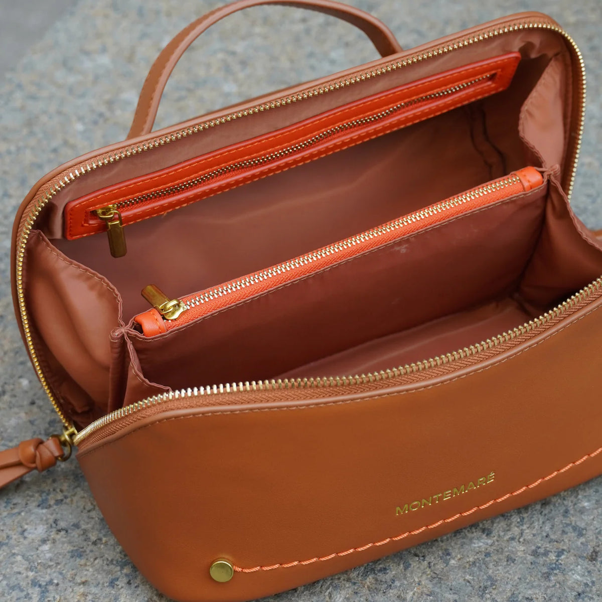 Montemare Roma Foldout Toiletry Case in Cognac Vegan Leather