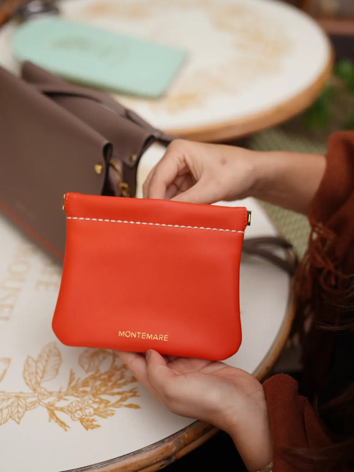 Montemare Roma Square Pouch in Orange Vegan Leather