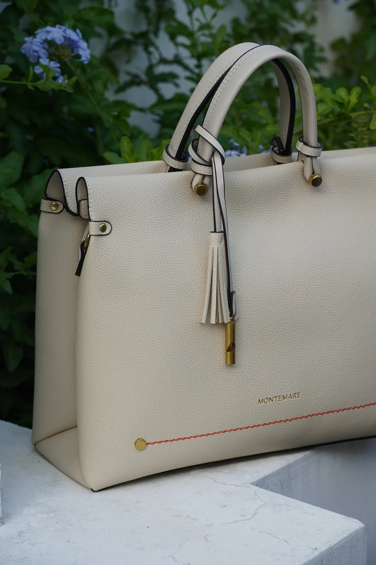 Montemare Vienna Small Carry-On Tote in Ivory Vegan Leather
