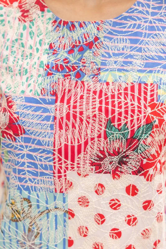 Side Slit Multi Print Embroidered Tank Top