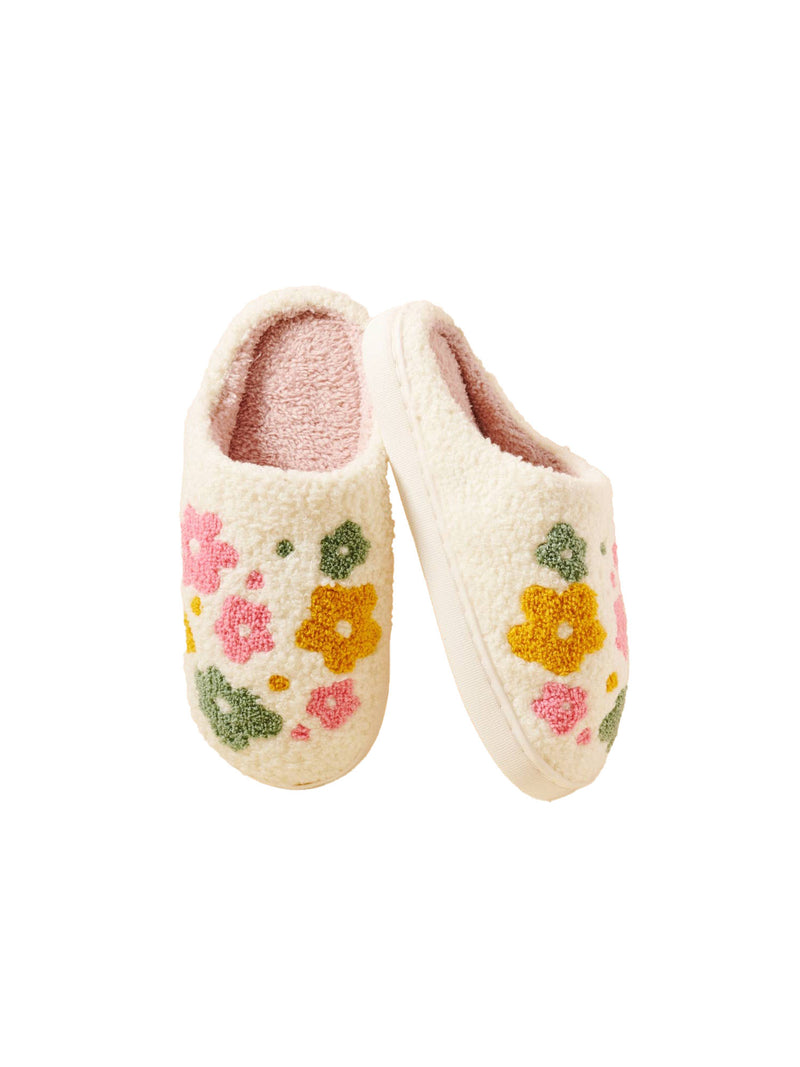 multicolor floral fuzzy house slippers